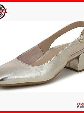 Leather Slingback Block Heel Pumps with Arch Support for All-Day Comfort